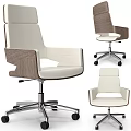 Modern Office Chair With High Backrest White Upholstery Wooden Accents And Swivel Wheels