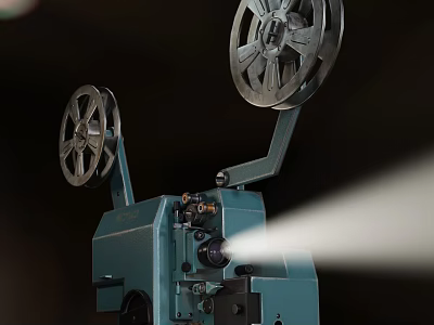 Projection Monitoring System With Vintage Projector Reels And Light Projection Beam 3d model