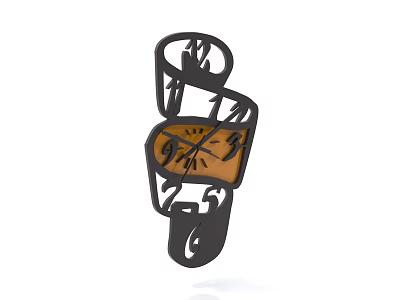 Artistic Modern Swirl Design Clock With Black Metal Frame And Orange Dial Face 3d model