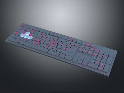 Black Full Size Keyboard with Red Backlit Keys and Numeric Keypad Layout 3d model