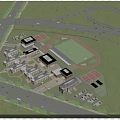 School Campus Buildings With Football Field Basketball Courts Lush Greenery And Surrounding Roads
