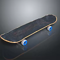 Durable Black Skateboard With Yellow Edge And Blue Wheels For Smooth Ride