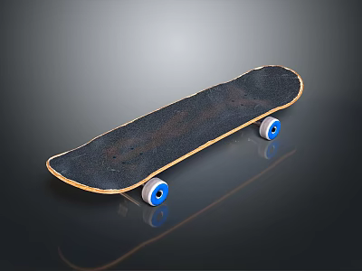 Durable Black Skateboard With Yellow Edge And Blue Wheels For Smooth Ride 3d model