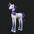 White Unicorn Toy With Purple Curly Mane Tail And Blue Marking