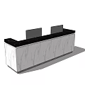 Modern Reception Desk with Two Monitors Keyboards and Mice on Black Edge Countertop