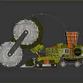 Utility Vehicle With Spiked Wheels Orange Structure And Green Yellow Industrial Components