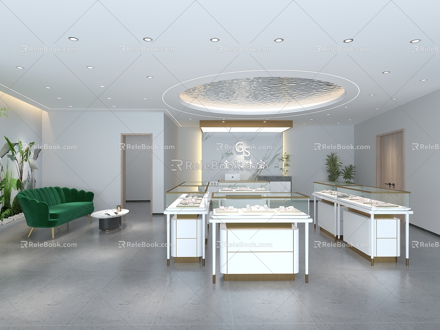 Jewelry Store Jewelry Store Jewelry Store Water Corrugated Board ceiling Display Cabinet Leisure Sofa Image Background Wall Cashier 3d model