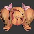 Game Movie Character Hairstyle With Orange Pink Double Ponytails And Pink Flowers