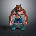Wolf Man 3D Model With Brown Fur Red Bloodstains Blue Pants Green Belt Green Boots