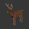 Low Poly Brown Deer Sculpture With Antlers Standing On Gray Background 3d model