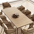 Comfortable Wicker Leisure Chairs Around Wooden Long Table For Outdoor Relaxation