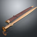 Golden Decorative Sword With Intricate Hilt And Wooden Scabbard Design