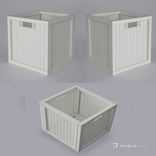 Modern White Woven Storage Baskets With Square Design For Home Organizing 3d model 