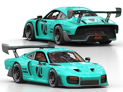 Teal Modified Race Car With Large Rear Wing And Number 70 Design 3d model