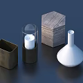 Decorative Ornament Set With Brown Square Box Glass Covered Candle Wooden Hexagonal Box White Vase