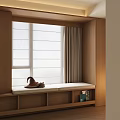 Cozy Bay Window Cabinet With Cushioned Seat Blinds Curtains Decorative Item And Bookshelf