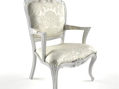 Classic Single Chair With Carved Wooden Frame Armrest And Damask Pattern Upholstery 3d model