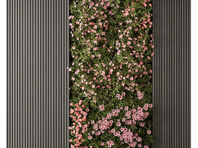 Green Plant Wall With Lush Greenery And Pink Flowers For Modern Interior Design 3d model