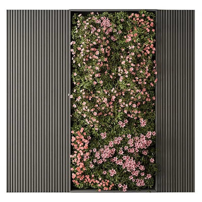 Green Plant Wall With Lush Greenery And Pink Flowers For Modern Interior Design 3d model