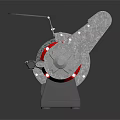 Red Metal Equipment With Grinding Surface And Circular Disc On Stable Base