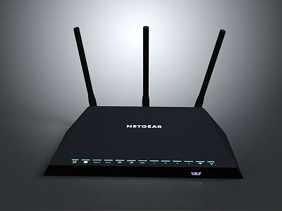 NETGEAR High Performance Wireless Router With Three Antennas Ethernet Ports And LED Indicators 3d model