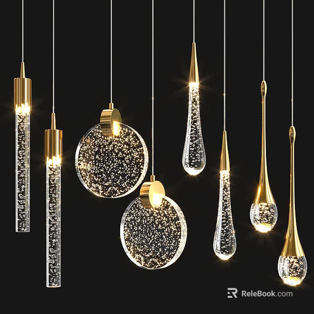 Stylish Modern Pendant Lights With Crystal Globe Teardrop Shapes And Gold Accents 3d model 