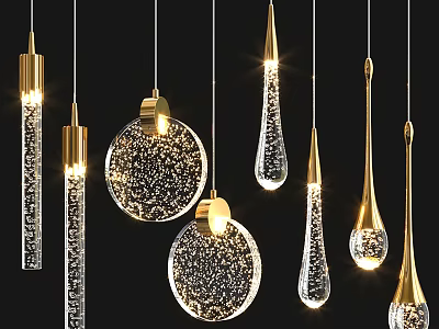 Stylish Modern Pendant Lights With Crystal Globe Teardrop Shapes And Gold Accents 3d model