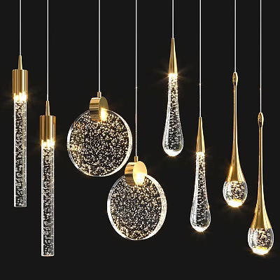 Stylish Modern Pendant Lights With Crystal Globe Teardrop Shapes And Gold Accents 3d model