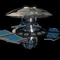 Futuristic Space Station Structure With Disc Shaped Design And Blue Illuminated Panels 3d model