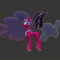 Pink Unicorn Pony With Black Wings Blue Starry Cloud Shapes And Reflection