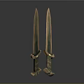 Crossed Ancient Swords With Metallic Shine And Decorative Hilts On Dark Background