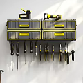 Workshop Tool Storage Setup With Wall Mounted Organizer Drawers Hanging Tools Shelves And Toolbox 3d model