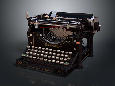Vintage Mechanical Typewriter With Classic Black Design And Retro Keys 3d model