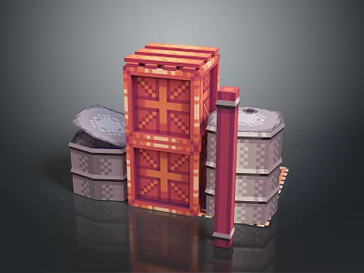 Practical Red Rectangular And Gray Polygonal Storage Boxes With Cross Pattern Stacked 3d model