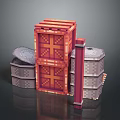 Practical Red Rectangular And Gray Polygonal Storage Boxes With Cross Pattern Stacked