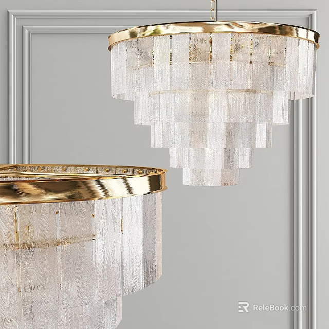 Elegant Modern Chandelier With Gold Frame And Layered Crystal Fringe Design 3d model 