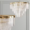 Elegant Modern Chandelier With Gold Frame And Layered Crystal Fringe Design