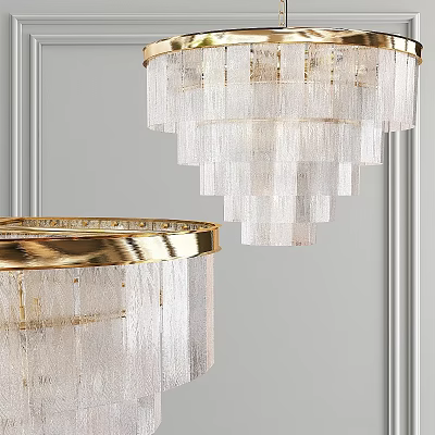 Elegant Modern Chandelier With Gold Frame And Layered Crystal Fringe Design 3d model