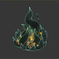Artistic Flame Sculpture With Upward Flames Dripping Elements And Red Orange Glow On Dark Background