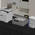 Office Workspace Setup With Multifunction Printer Scanner And File Folders On Dark Desk 3d model