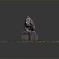 Detailed Stone Bear Sculpture On Square Pedestal With Grass Covered Display Platform