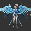 Detailed Female Elf Game Movie Character With Blue Wings Intricate Tattoos And White Outfit
