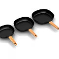 Black Non Stick Frying Pan Set With Wooden Handles For Kitchen Cooking