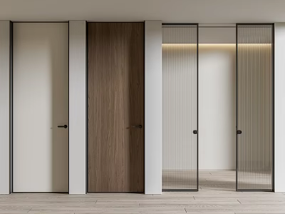 Modern Hinged Doors Interior With Wooden White And Glass Vertical Stripes Design 3d model