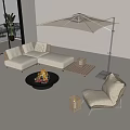 Modern Outdoor Sofa Patio Set With Large Sunshade Umbrella And Round Coffee Table