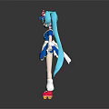 Children's Cute Anime Style Doll With Blue Hair Red White Hat And Maid Outfit