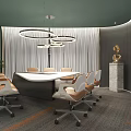 Modern Conference Room Interior With Round Pendant Lights White Meeting Table And Beige Chairs