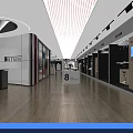 Spacious Modern Retail Store Interior With Product Display Areas Wooden Flooring And Striped Ceiling Designs