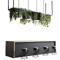 Modern Bar Chair Combination Home Bar Plant Bar Stool Green Plant Bar Ceiling Chandelier Plant Ceiling Chandelier 3d model