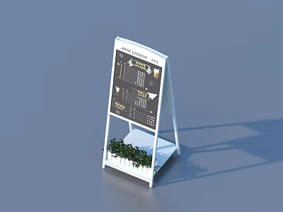 White Coffee Collection Menu Signboard With Small Potted Plants On Bottom 3d model